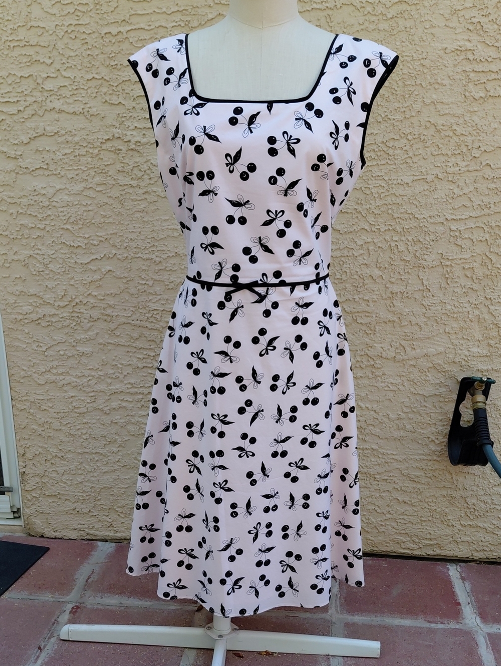 Women's Pink Black Cherry Print A-Line Dress